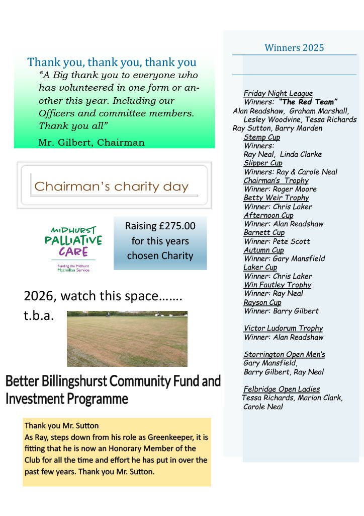 Billingshurst Bowling Club Newsletters