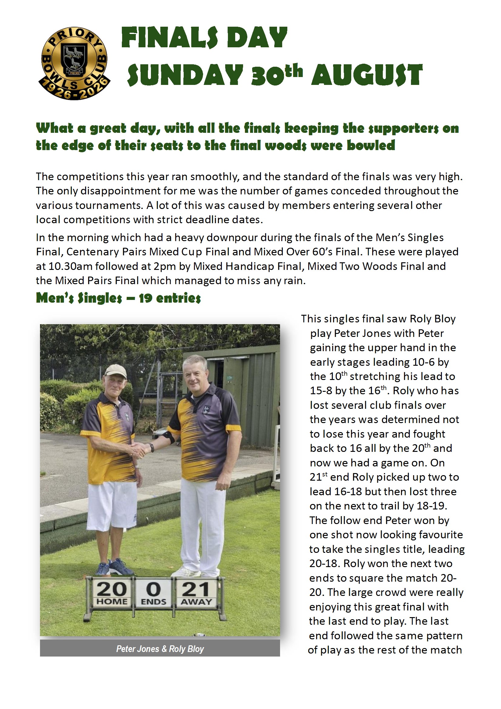 Priory Bowls Club Great Club Finals Day