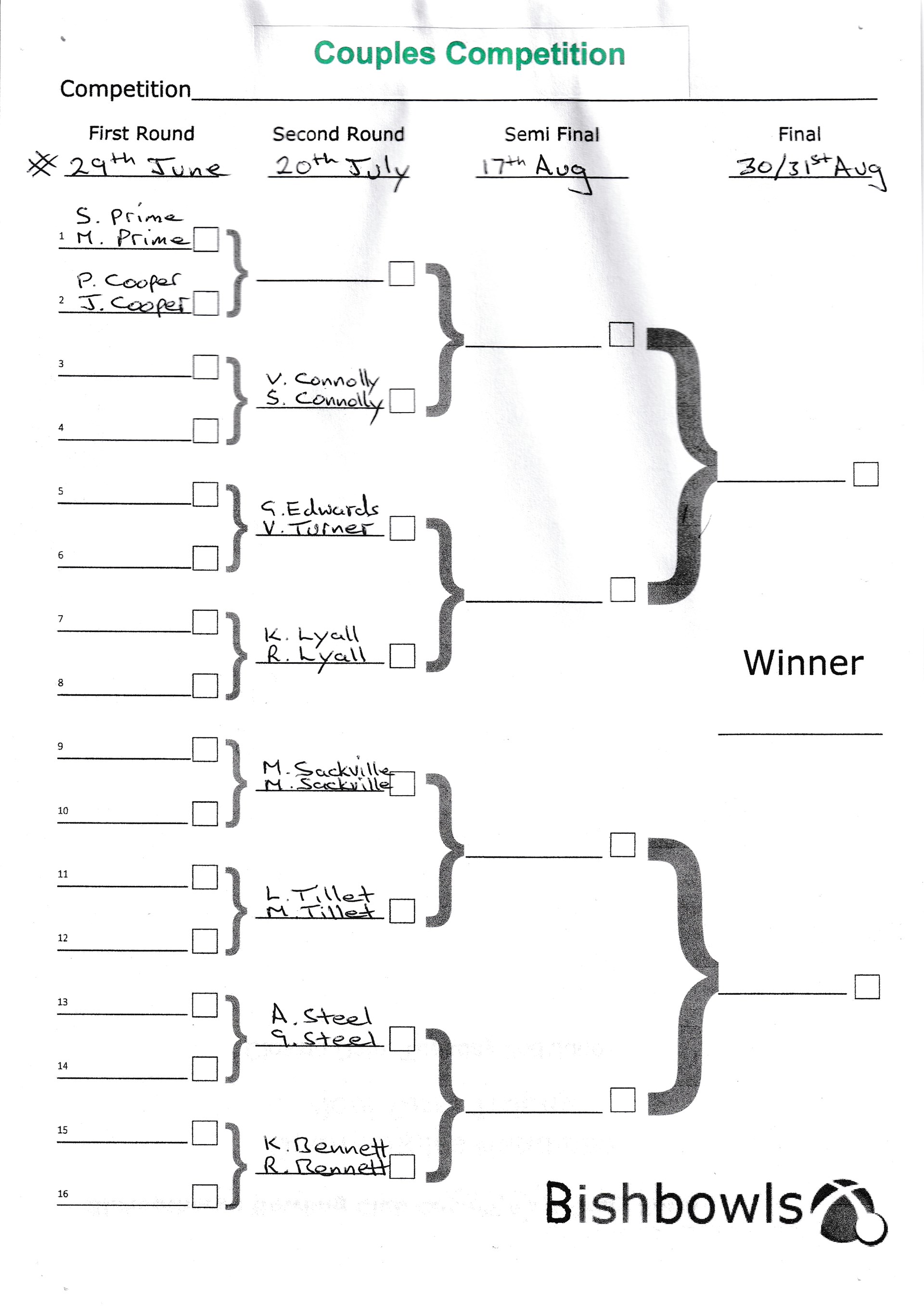 Bishopthorpe Bowling Club Couples Competition Bishopthorpe Bowling Club Couples Competition