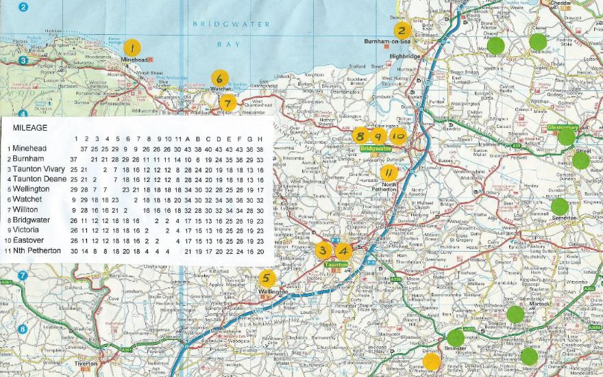 West Somerset Bowls League Map of WSL clubs