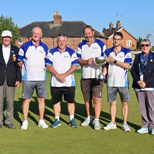 Winners: Adam Warrington (on the right), Jon Earl, Mike Humphreys and Martyn Dolby with President Rita Downs and Chairman Charlie Underwood.