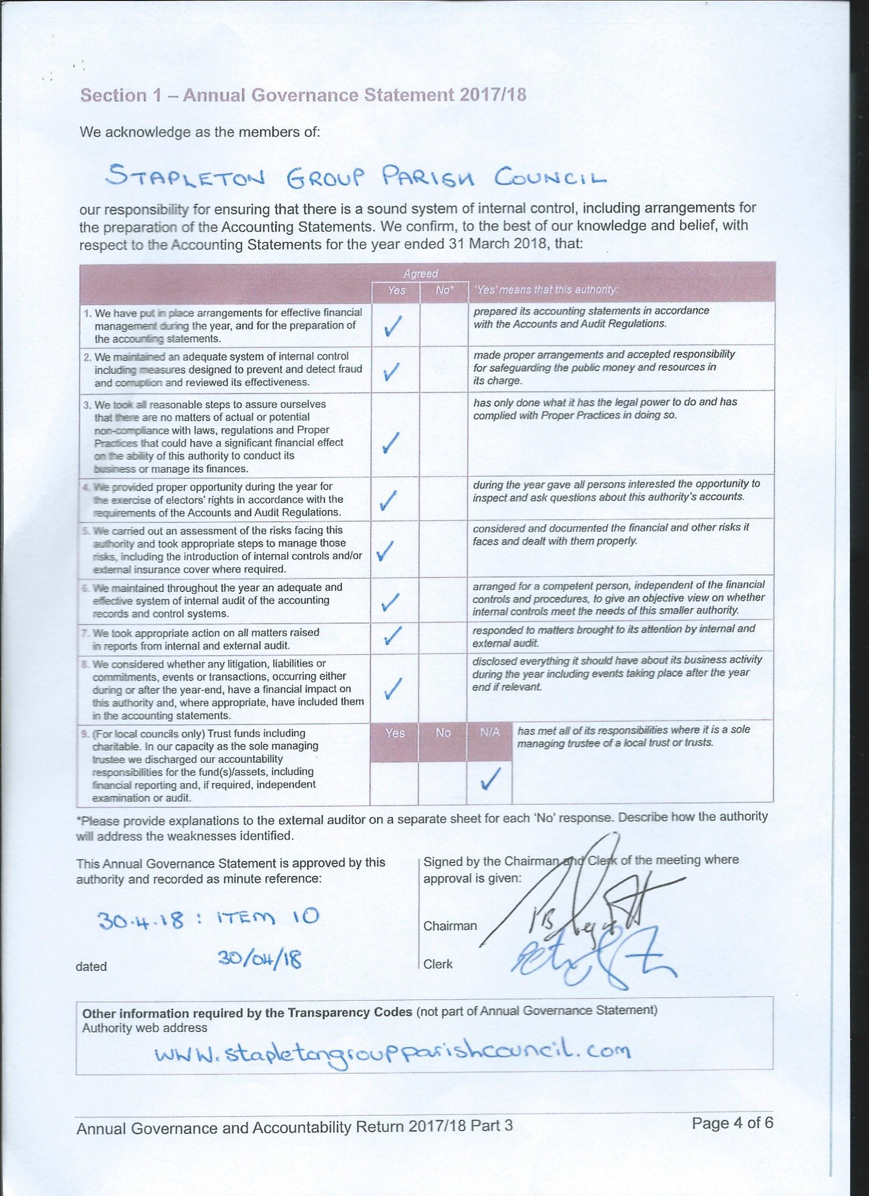 04 - Annual Governance Statement page 4 - 2019
