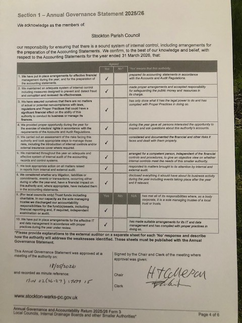 Stockton Parish Council AGAR 2025-26