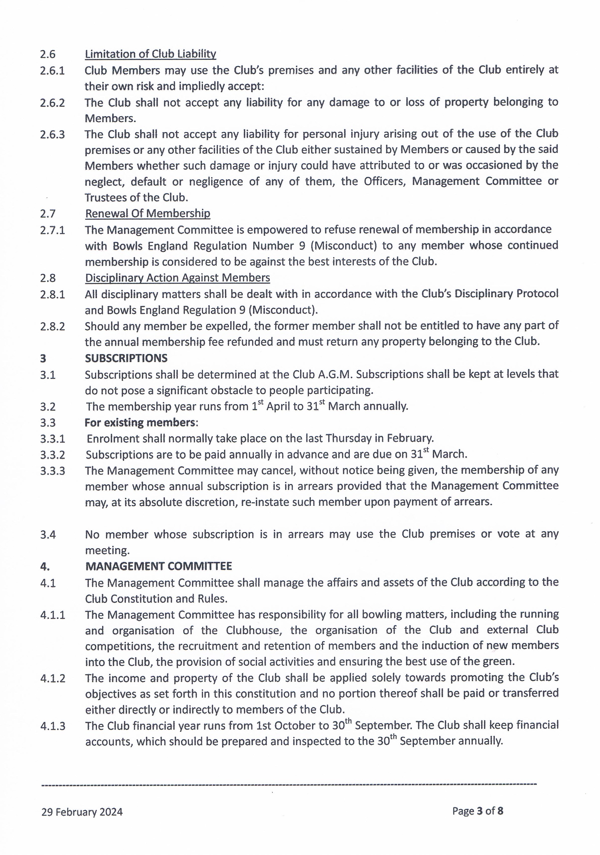 Hayling Island Bowls Club club Constitution