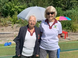 Novice Singles Runner up 2025 Angela Beel with Brenda Webb Vice President