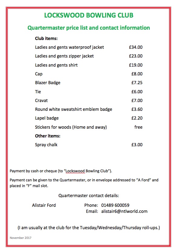 Lockswood Bowling Club Quartermaster's Store Lockswood Bowling Club Quartermaster's Store