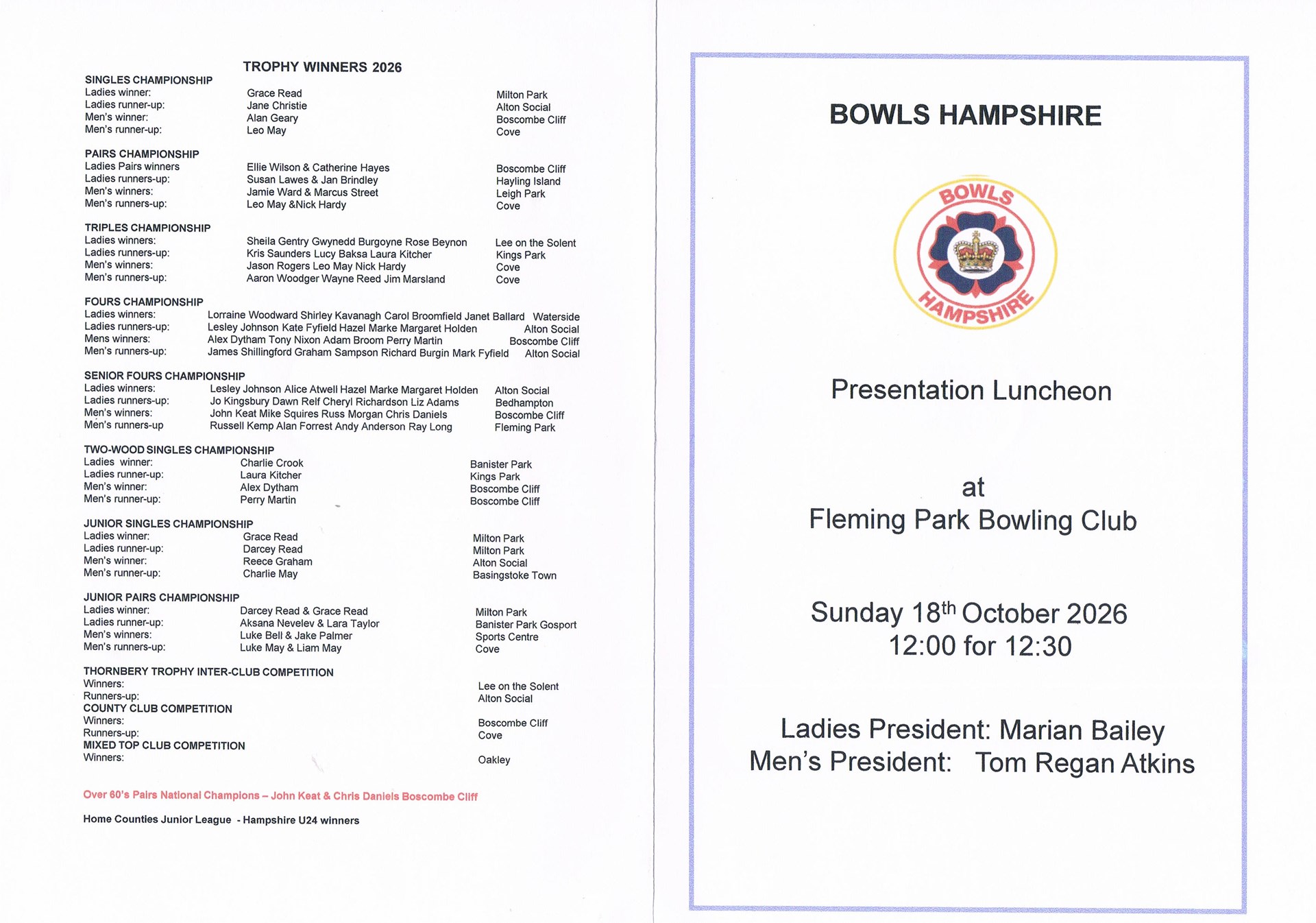 Hayling Island Bowls Club Boiwls Hampshire News