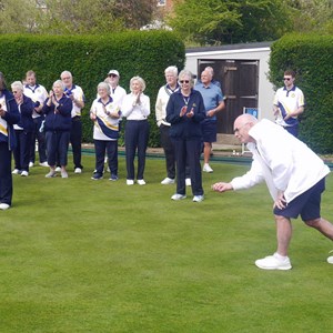 Opening Day - Geoff bowls the first bowl