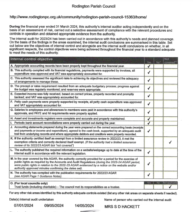 Rodington Parish Council Audit 2023-2024