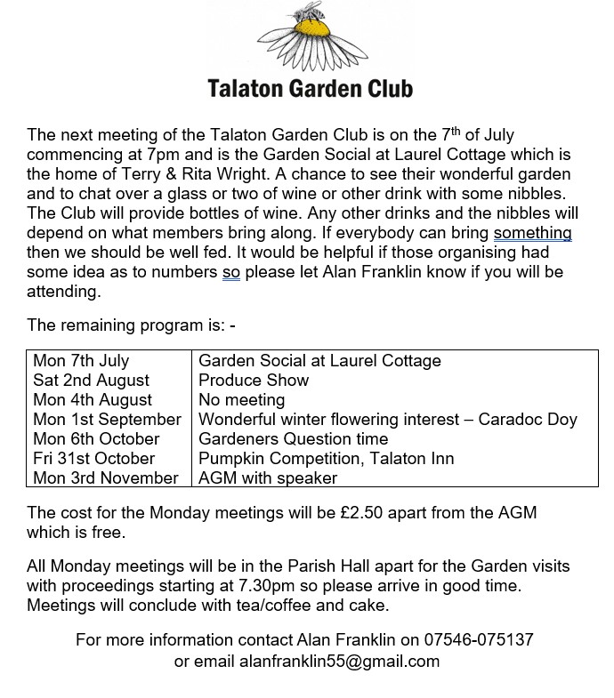 Talaton Parish Hall Talaton Garden Club