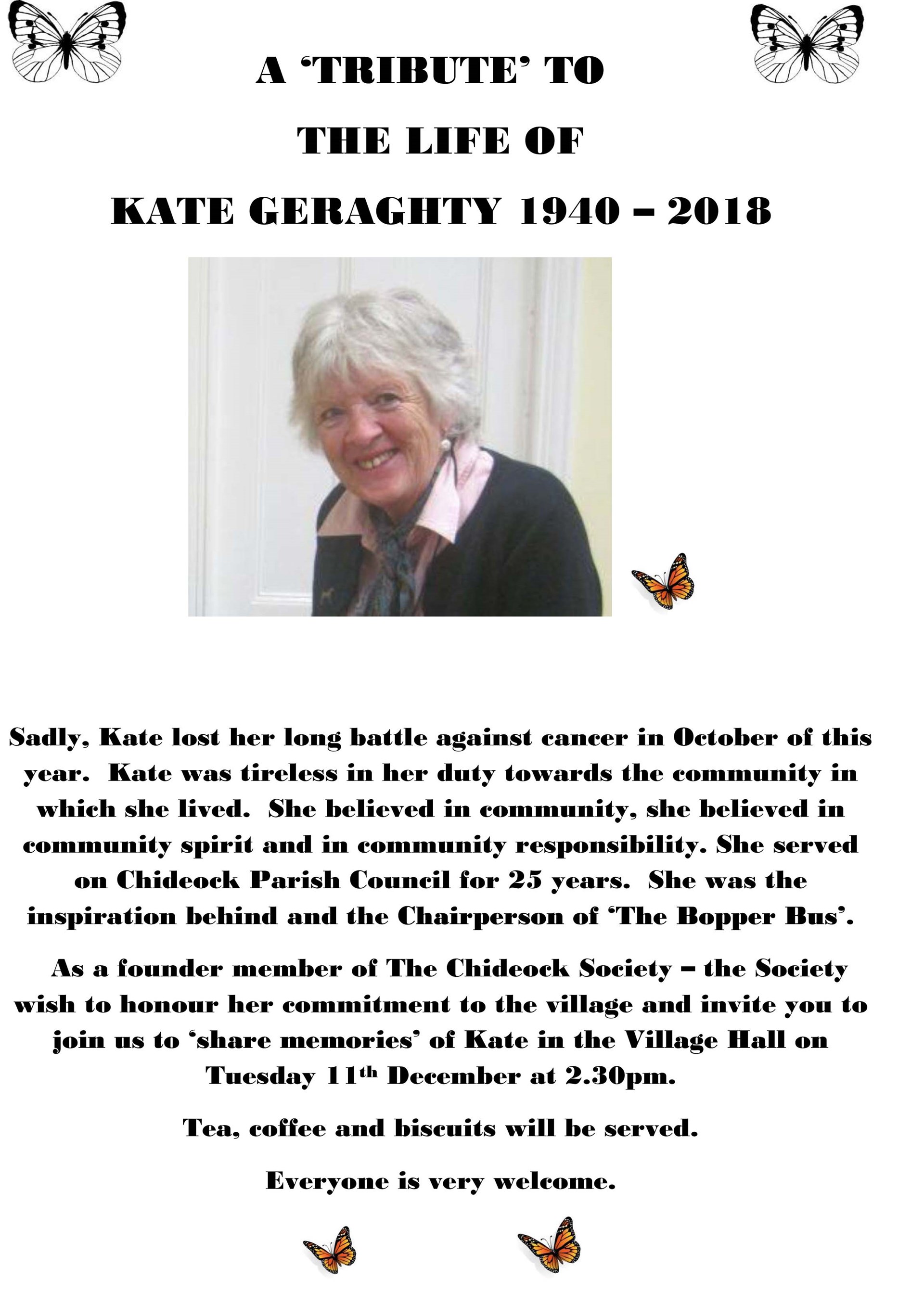 Chideock Society A Tribute to Kate Geraghty 2040 - 2018