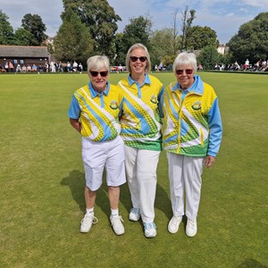 Herefordshire Ladies Triples at Bowls England National Finals L-R: Sue Davies, Mandie Complin, Pat Farmer