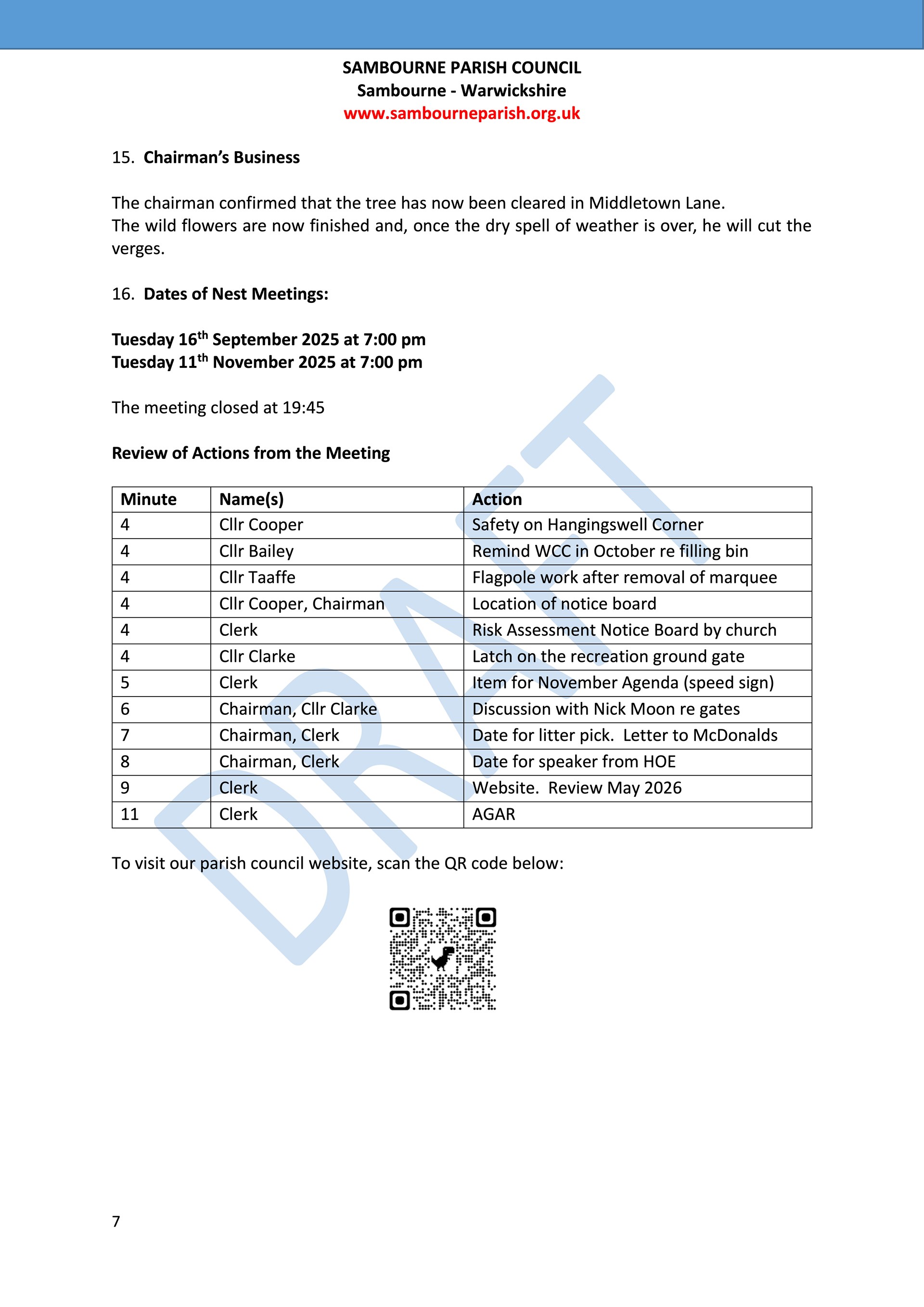Sambourne Parish Council July 2019 to present Sambourne Parish Council July 2019 to present