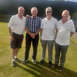 Richard Lambert, Liz Dyer & Kevin Thomas with Ketton President Charlie Underwood after finishing second in Ketton gala 2025