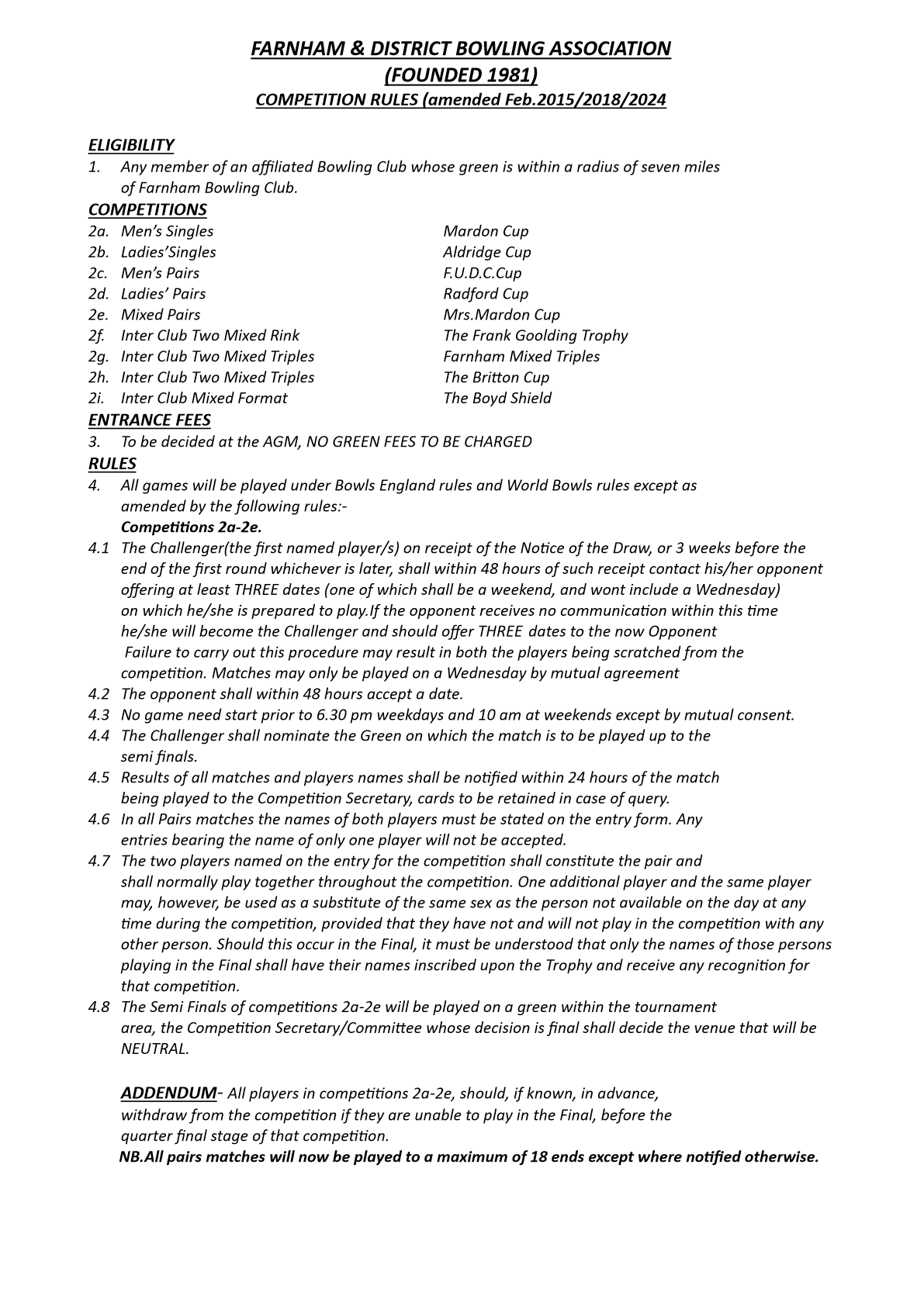  Farnham&District Bowling Association  Competition Rules Individuals