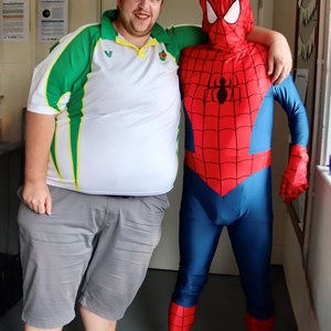 President James Henderson with 'Spiderman'