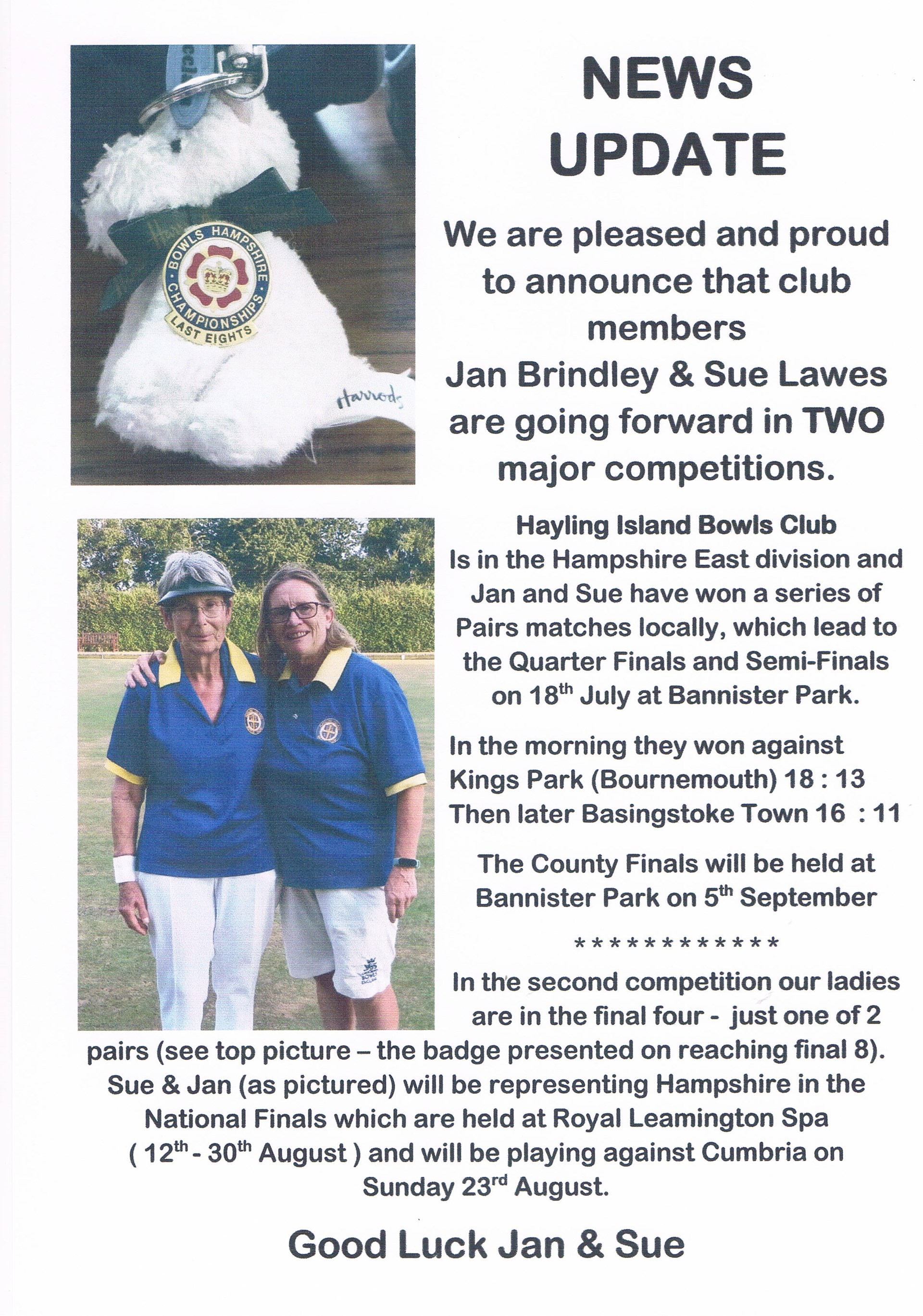 Hayling Island Bowls Club *  HOT OFF THE PRESS  *