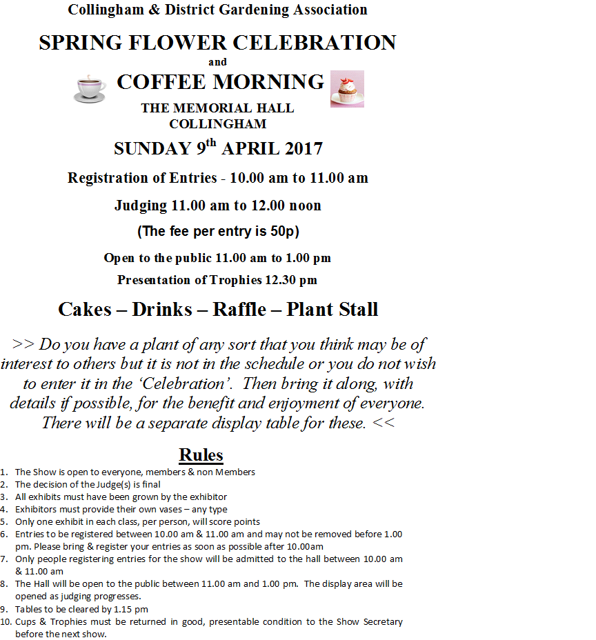 Collingham and District Gardening Association Spring Flower Celebration details