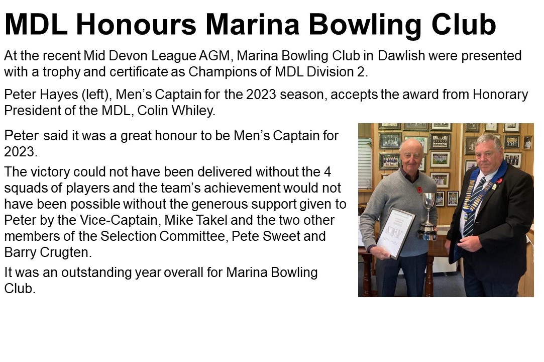 Marina Bowling Club Dawlish 2023 Press items - post season