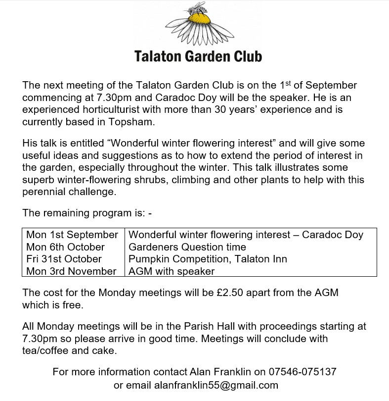 Talaton Parish Hall Talaton Garden Club