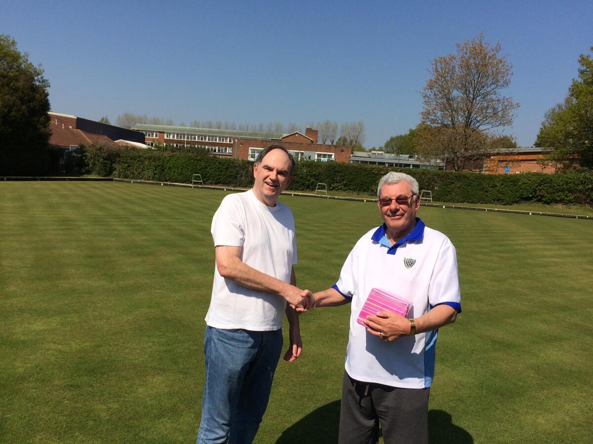 Bill Monckton receiving his 50 year recognition award from BBC Captain Barry Gilbert 1