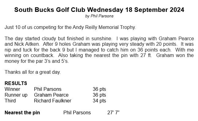 Bracknell Cavaliers Golf Society South Bucks 18 September 2024