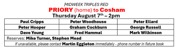 Priory Bowls Club Mid-week team for 7th August