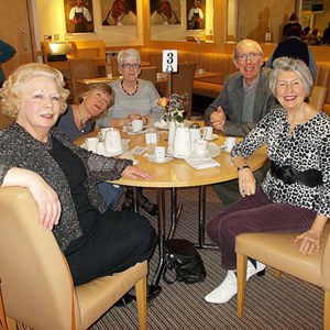 The 2017 Lunch for volunteers at South Downs College. l to r around the table: Elizabeth, Pat, Marilyn, Chris and Sue
