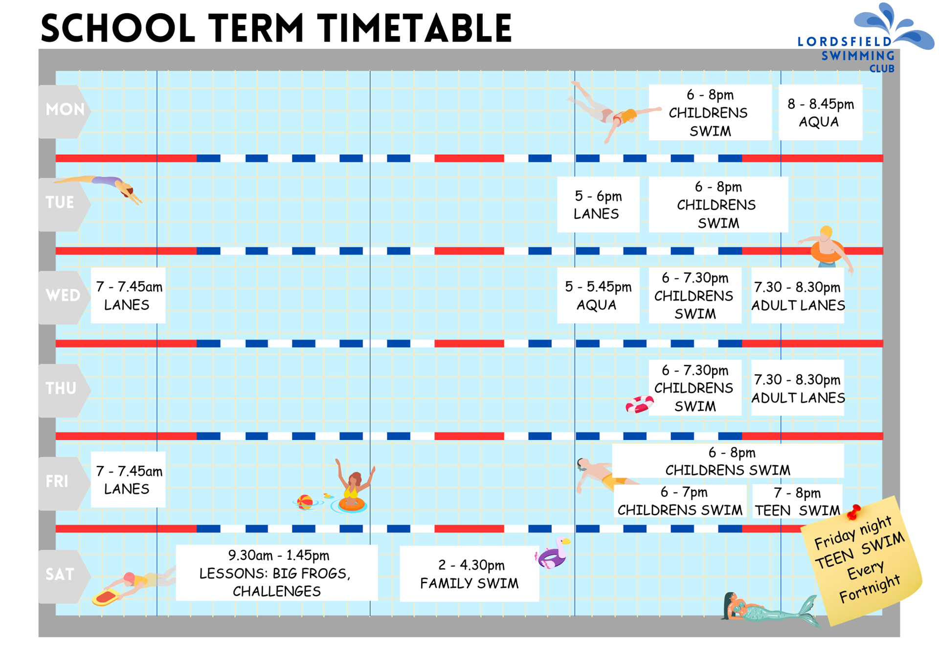 Lordsfield Swimming Club 2023 SEASON TIMETABLE