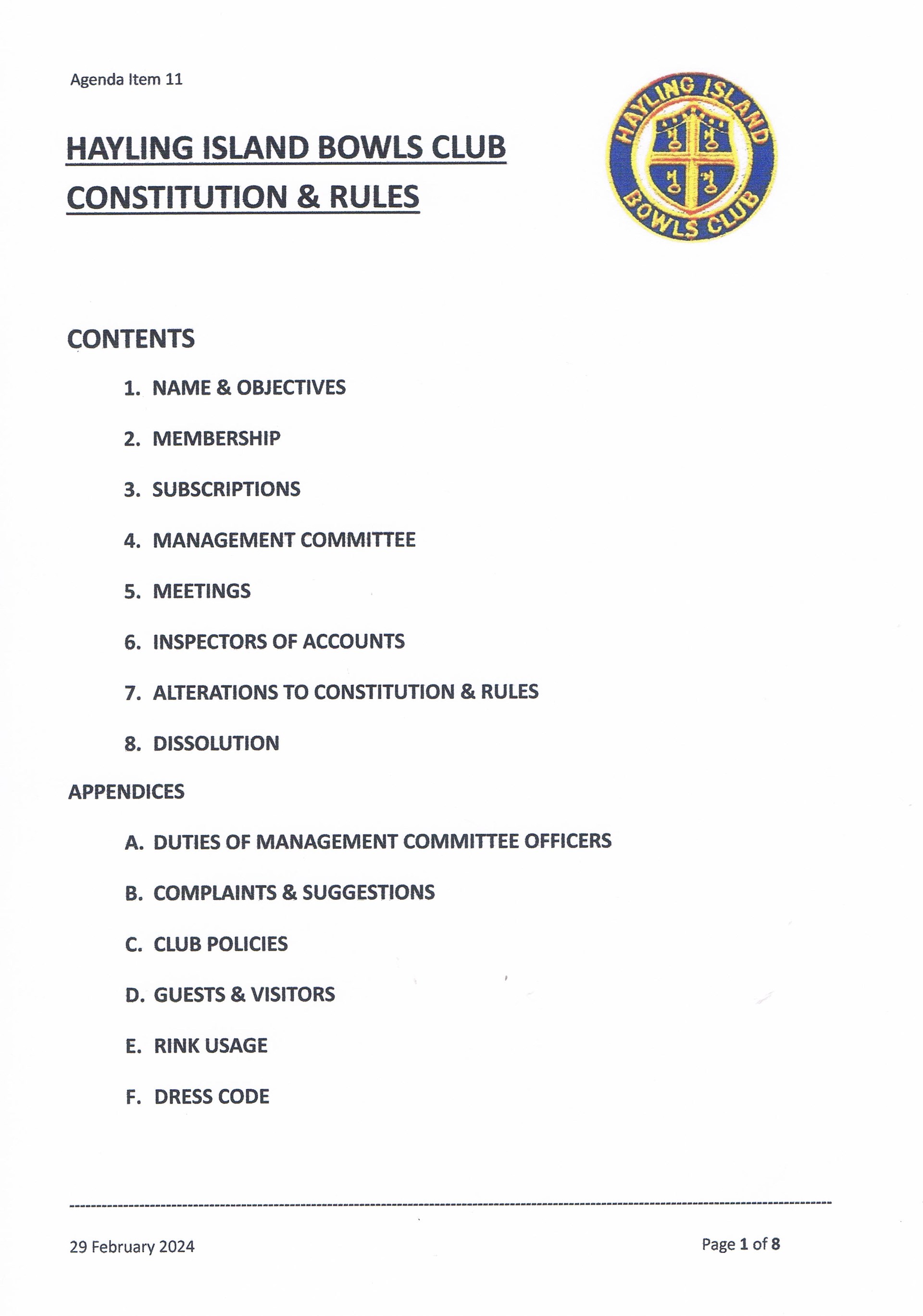 Hayling Island Bowls Club club Constitution