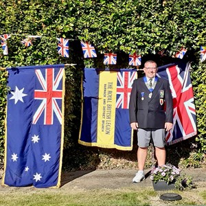 President Ally McNaughton with the Royal British Legion standards.