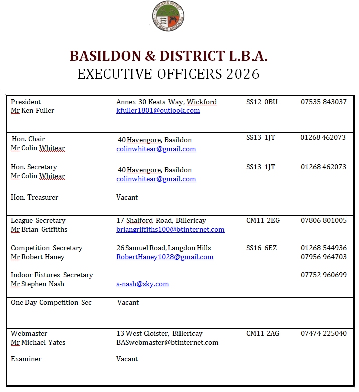 Basildon Bowls Association Exec Committee