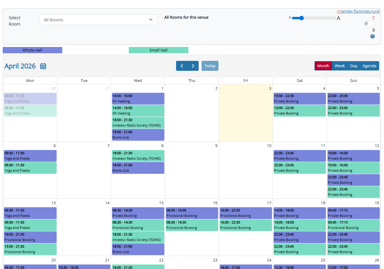 An example of a blank Little Wenlock Village Hall Scheduler page