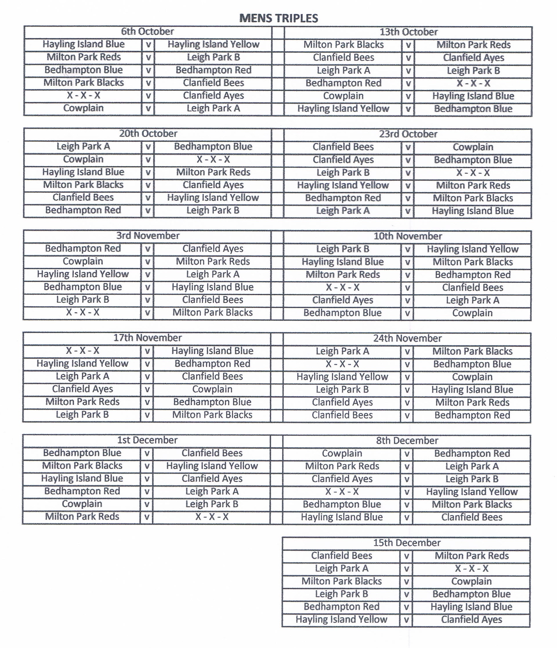 Hayling Island Bowls Club Floodlight Leagues
