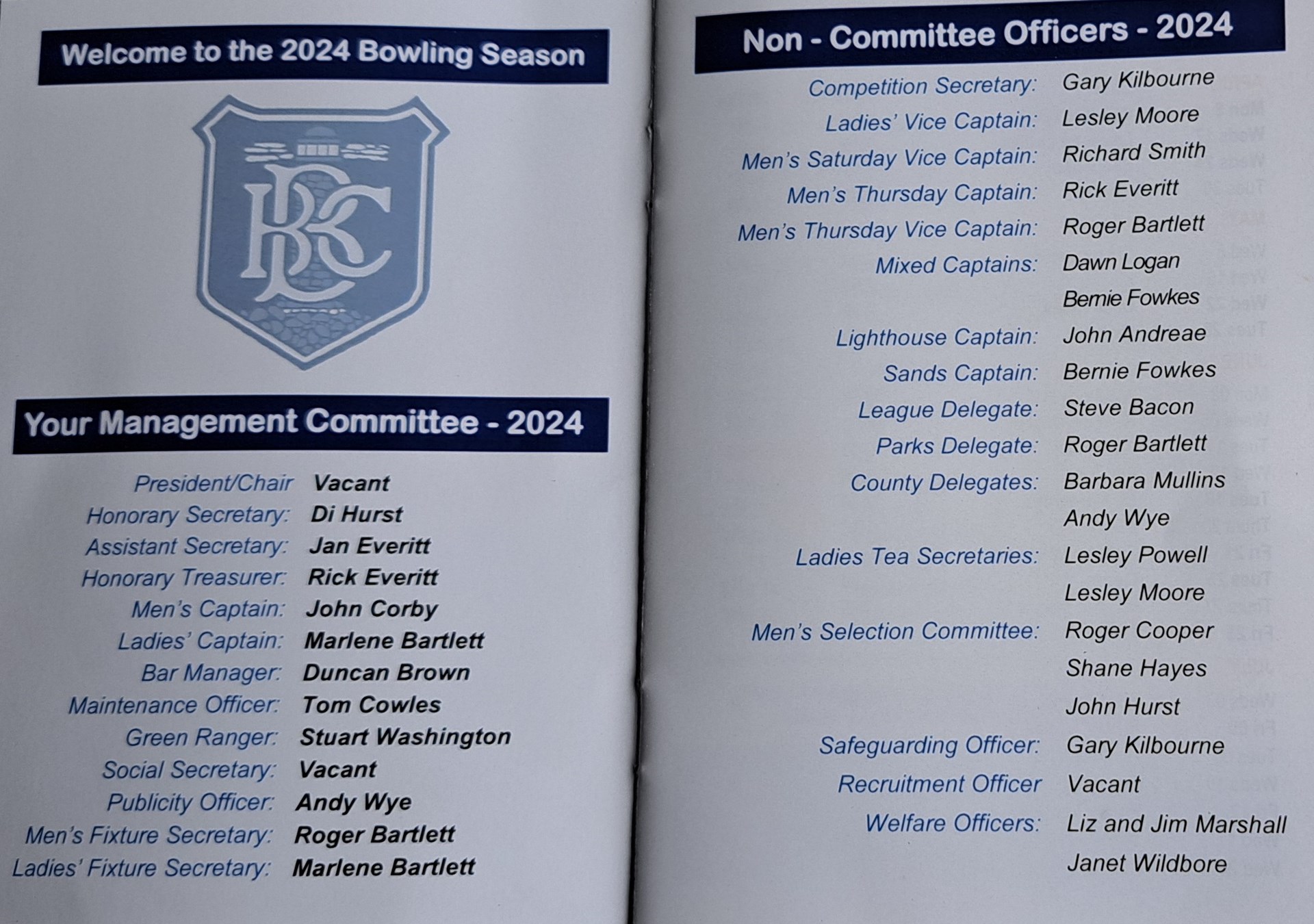 Birstall Bowling Club Committee & Club officers