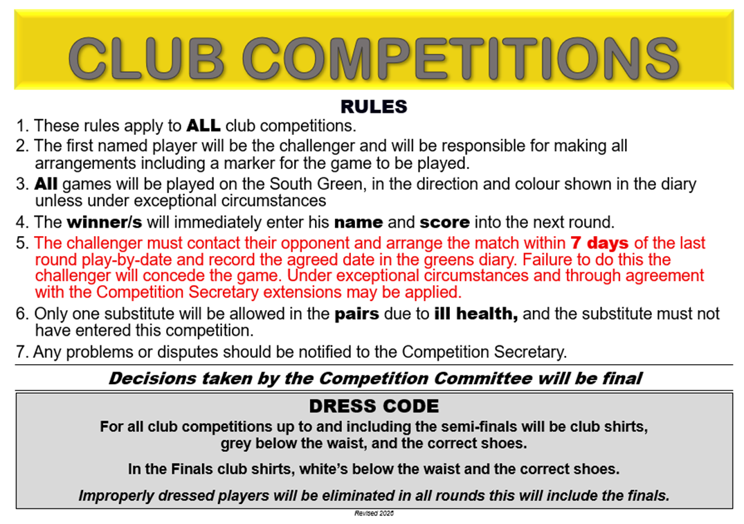 Priory Bowls Club Club Competition Rules