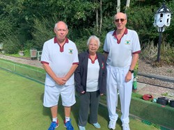 Mens Pairs Runners up 2025  Tony Wall & Paul Knight, with Brenda Webb Vice President
