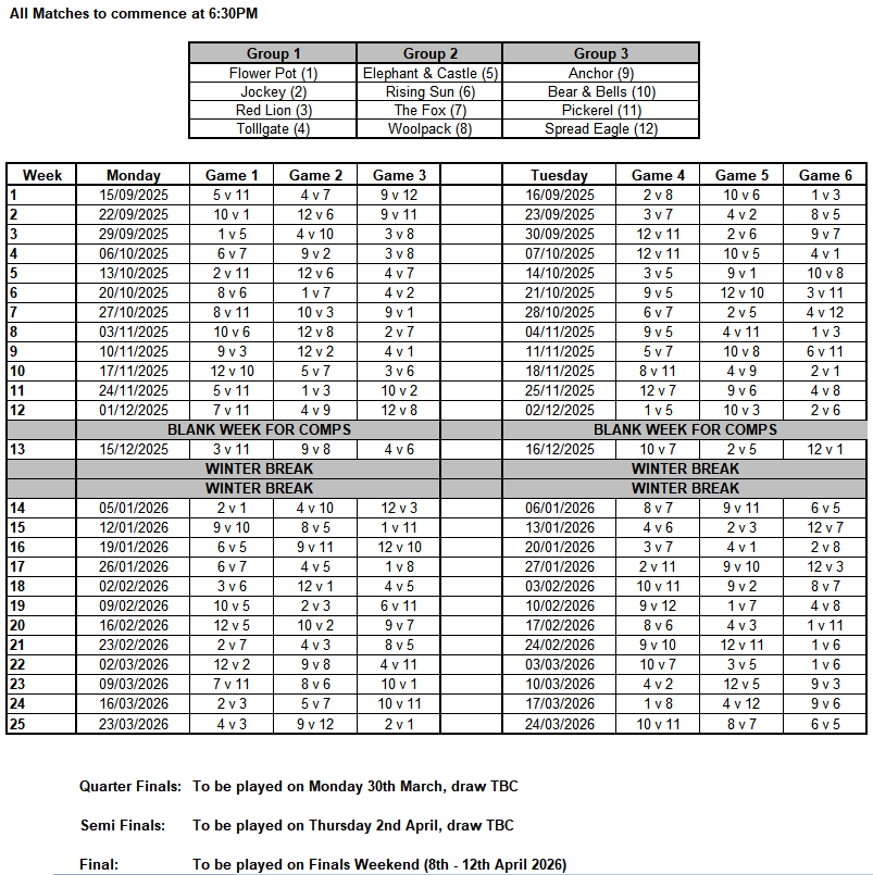Pub League Calendar