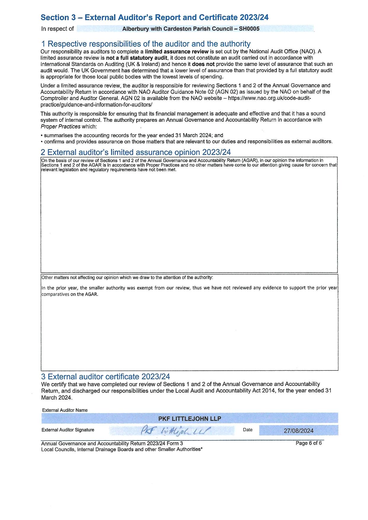 External Auditors report