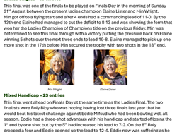 Priory Bowls Club Club Tournament Final Reports