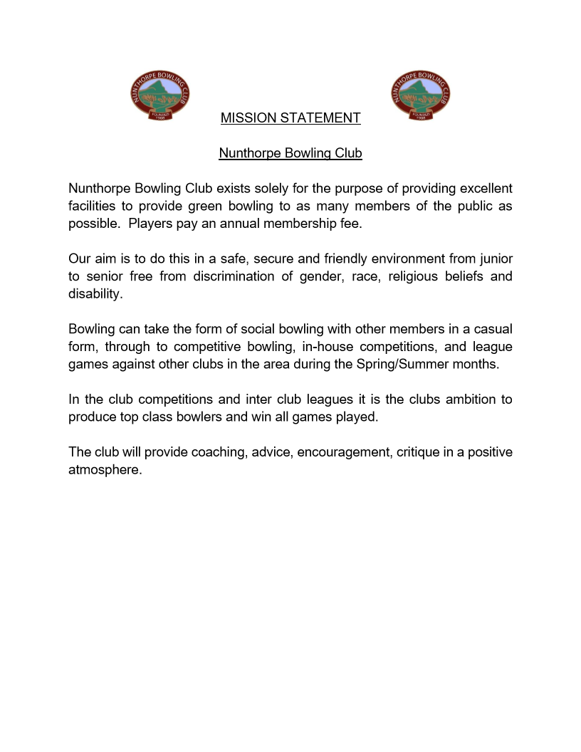 Nunthorpe Bowling Club Mission Statement