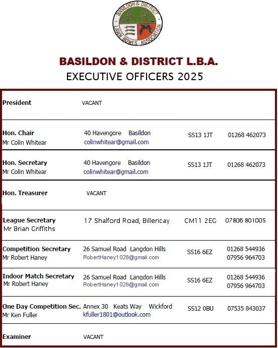 Basildon Bowls Association Exec Committee