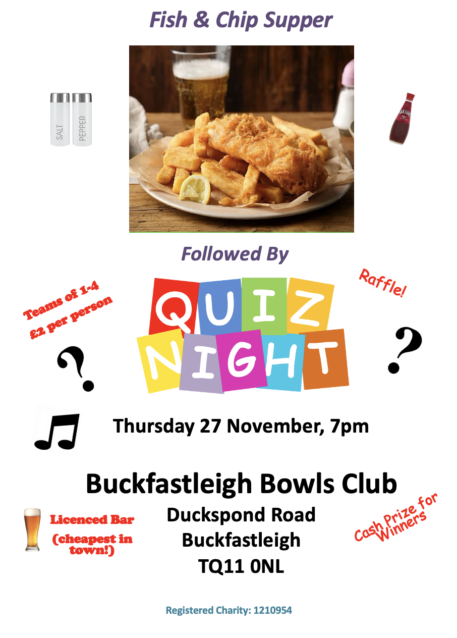 Buckfastleigh Bowling Club Fish 'n Chip Quiz Night 27 November 2025