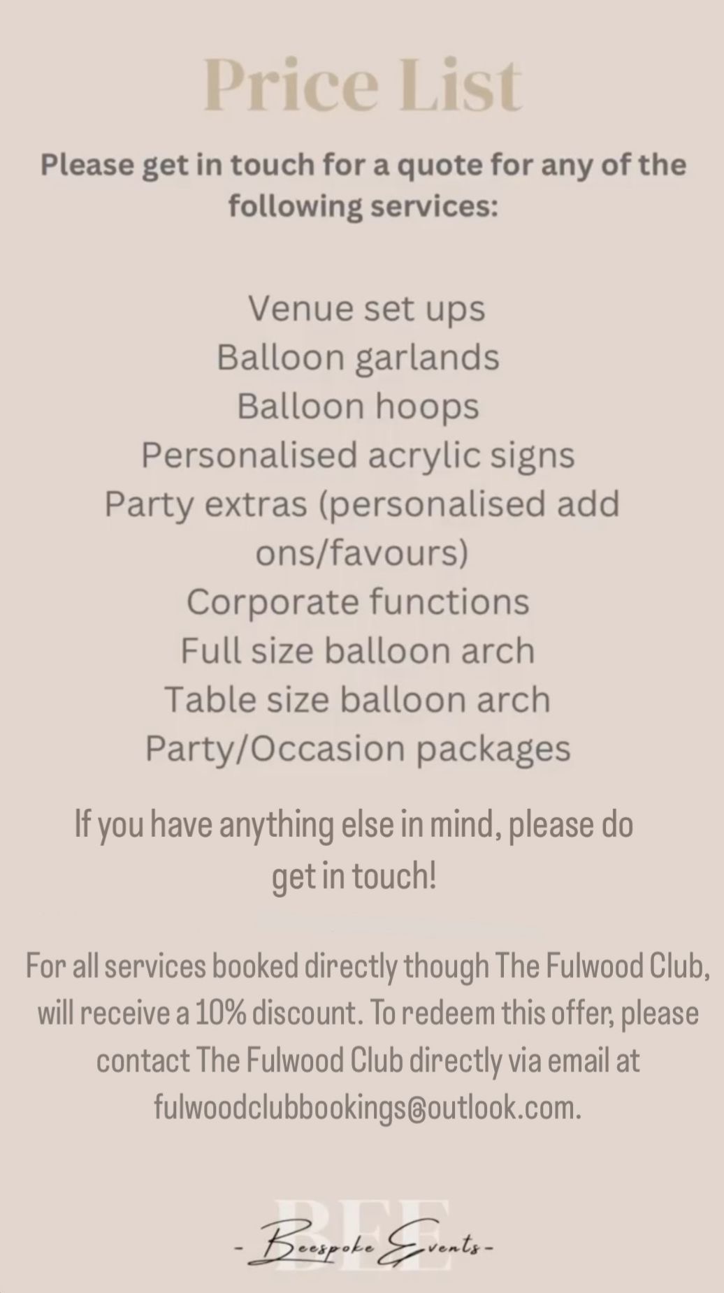 The Fulwood Club Private Hire