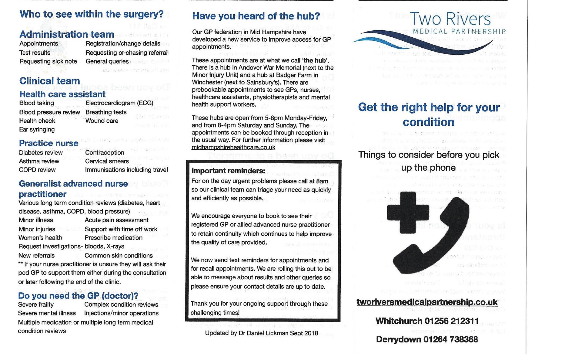 Hurstbourne Tarrant Parish Two Rivers Medical Partnership - Leaflet