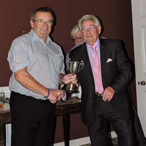 Eastney Bowls Club 2017 Presentation Evening. The President, Roger Wood presenting Ivor with his Winners Trophy and award for the club Championship  competition.