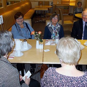 The 2017 Lunch for volunteers at South Downs College. l to r around the table: Shirley, Polly and Ian.