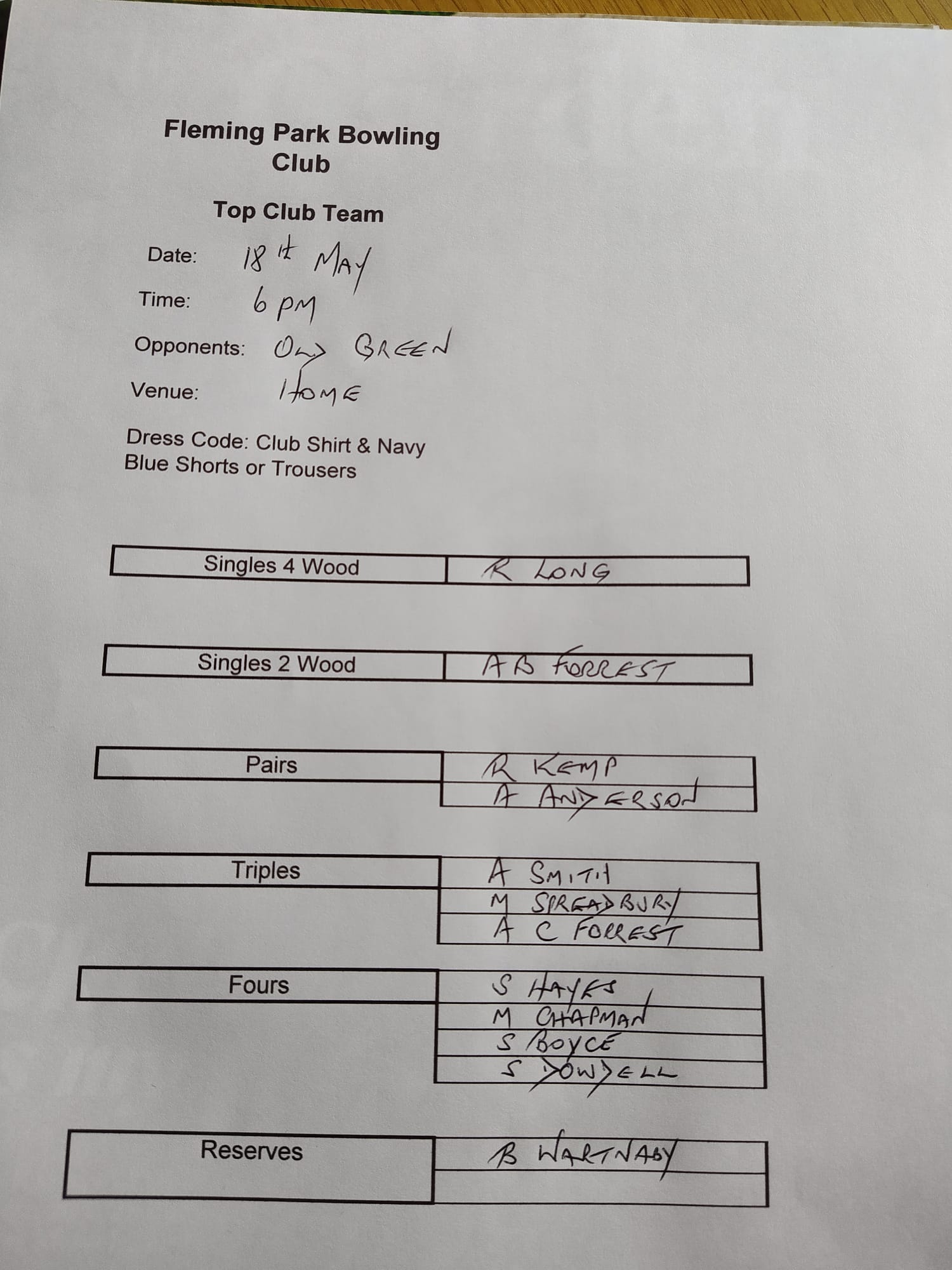 Top Club Monday 18th May 26