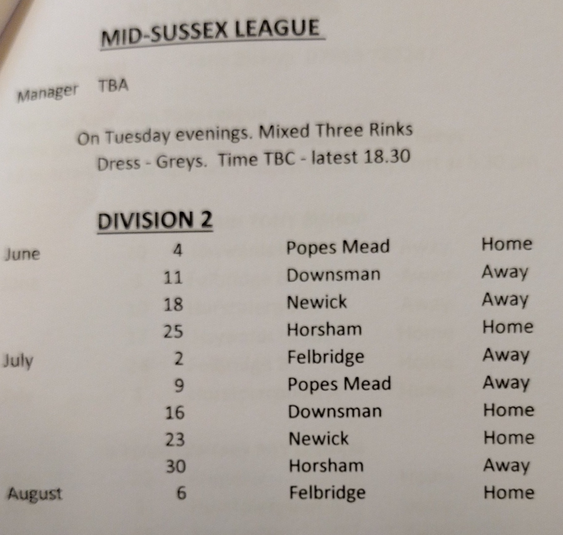 Henfield Bowling Club Mid Sussex League 24