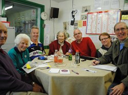 The News Red Wednesday afternoon team, l to r: Brian Kidd (guest gardening expert), Dr Mary Joseph, Peter Sleede, Diana Villar, Russell Ison, Simon Davis (Recorder) and Christopher Golding (Editor).